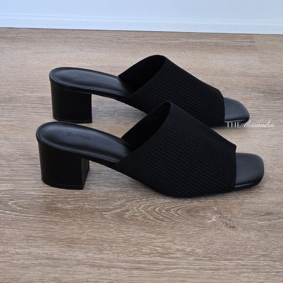 Quince Italian Leather & Eco Knit Heeled Mule Black Size 8 New Without Box - Picture 7 of 14